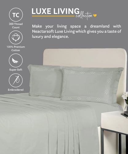 Nectarsoft Luxe Living Solid King Bedsheet ,300 TC ,100% Cotton,Renoir, Desert Sage