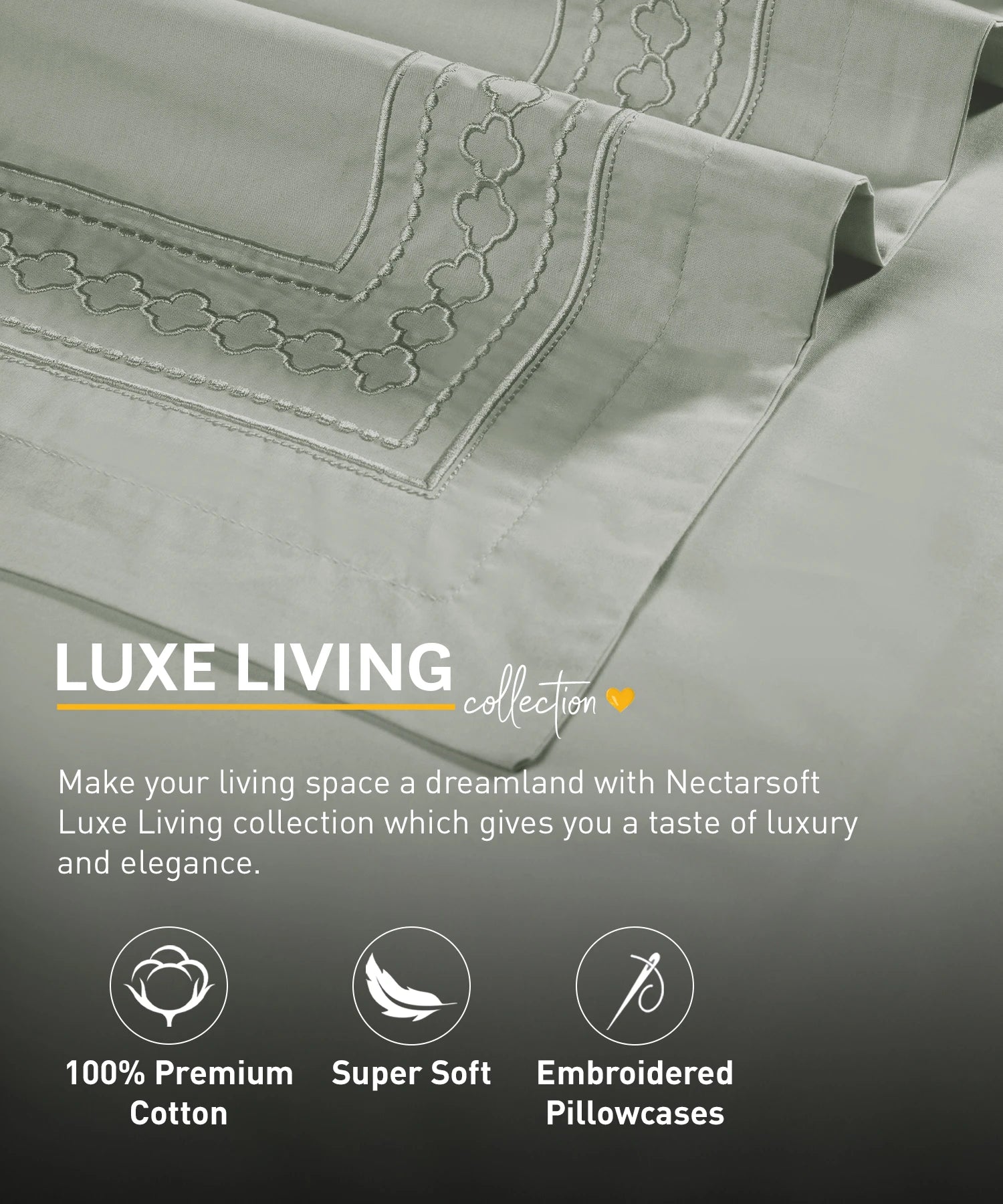 Nectarsoft Luxe Living Solid King Bedsheet Set, Watson, Desert Sage|300 TC Cotton| 2 Pillow Cover