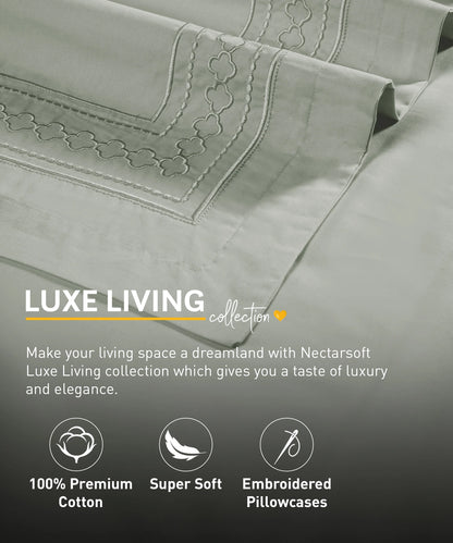 Nectarsoft Luxe Living Solid King Bedsheet Set, Watson, Desert Sage|300 TC Cotton| 2 Pillow Cover
