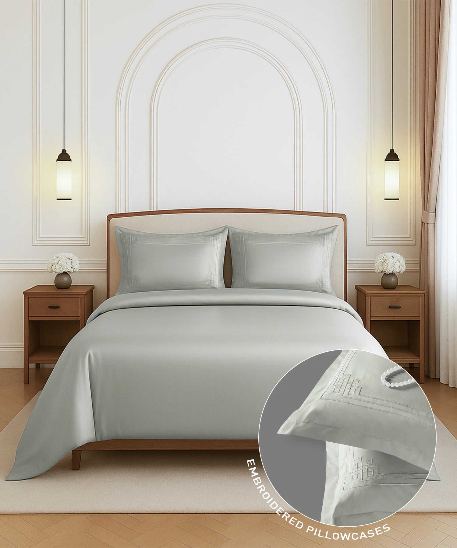 Nectorsoft Luxe Living Solid King Bedsheet Set, Windsor, Desert Sage|300 TC Cotton| 2 Pillow Cover