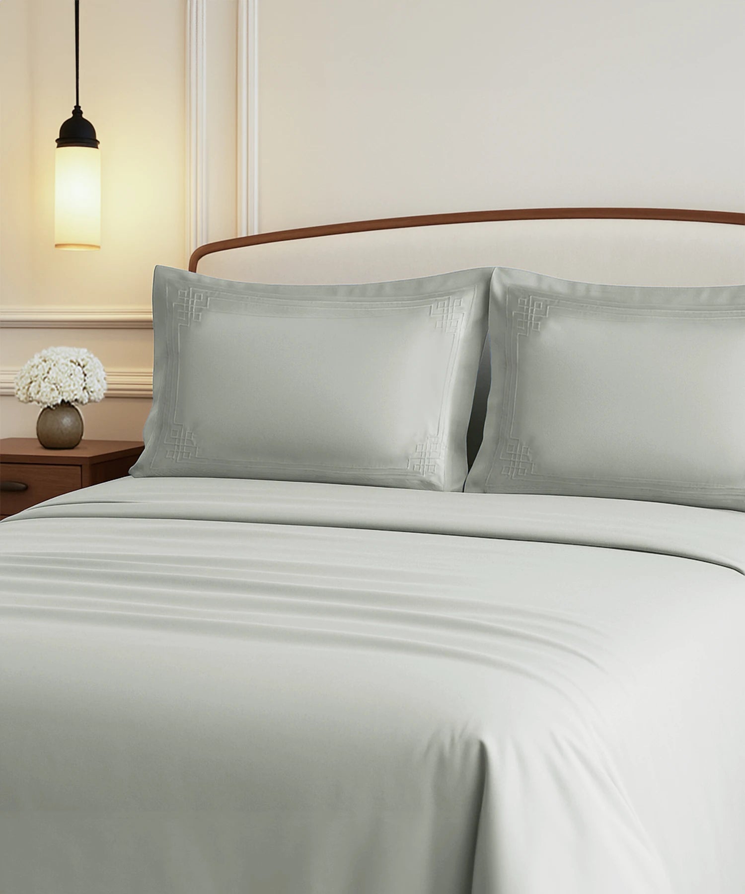 Nectorsoft Luxe Living Solid King Bedsheet Set, Windsor, Desert Sage|300 TC Cotton| 2 Pillow Cover