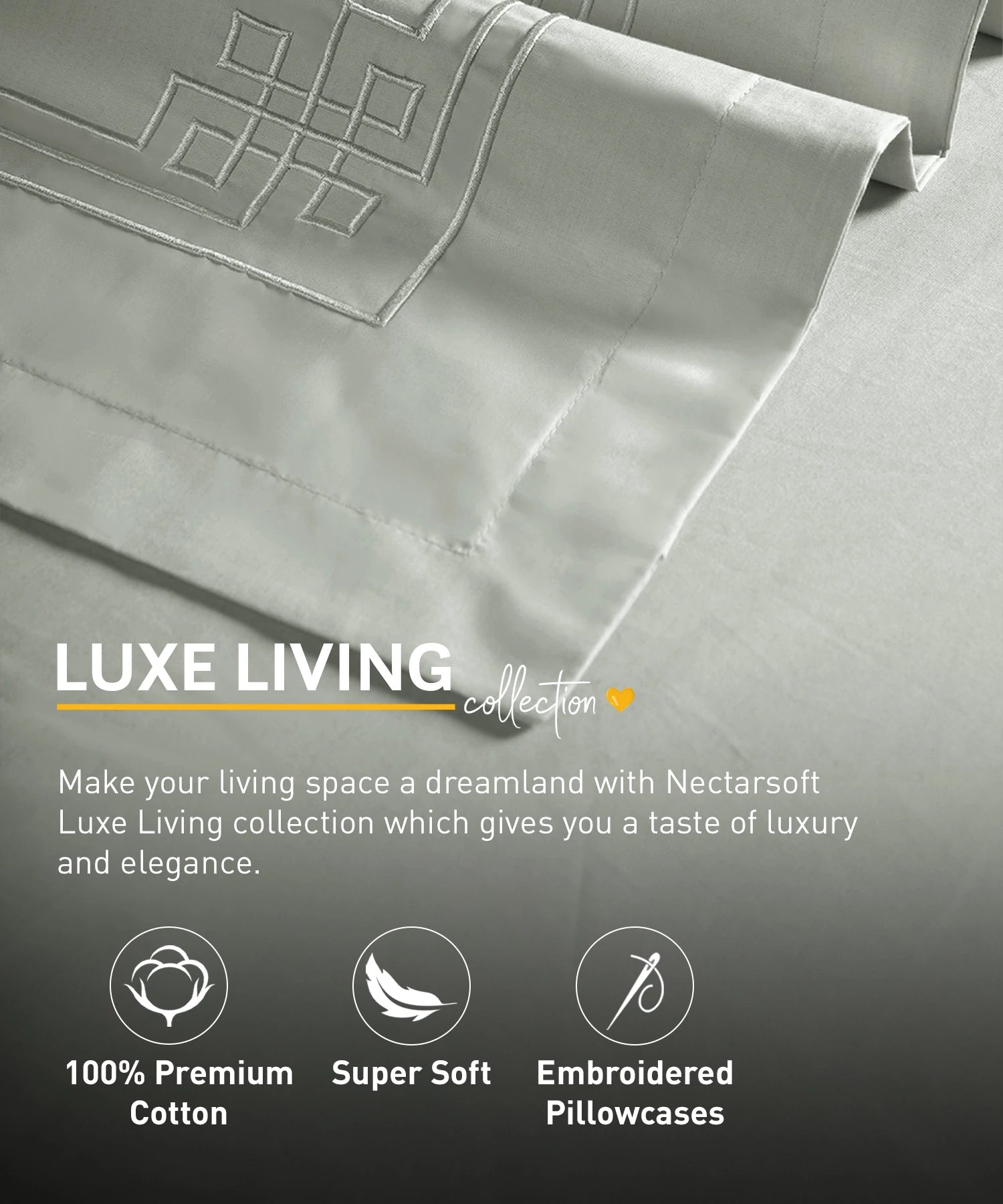 Nectorsoft Luxe Living Solid King Bedsheet Set, Windsor, Desert Sage|300 TC Cotton| 2 Pillow Cover