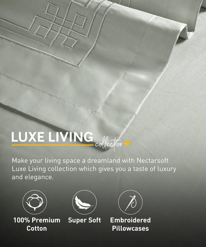 Nectorsoft Luxe Living Solid King Bedsheet Set, Windsor, Desert Sage|300 TC Cotton| 2 Pillow Cover
