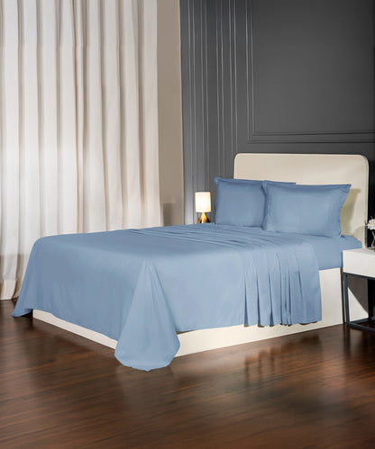 Nectarsoft Luxe Living Solid King Bedsheet ,300 TC ,100% Cotton,Hilton, Blue Shadow