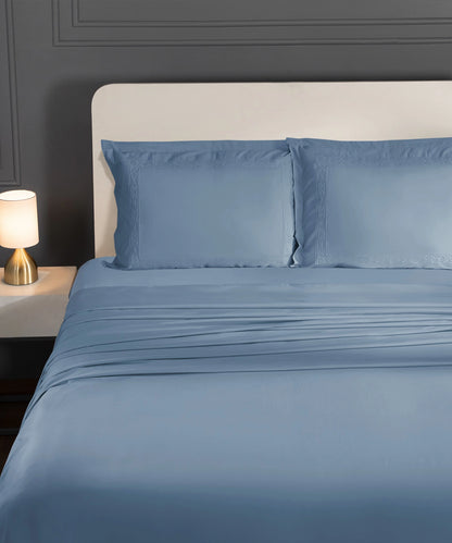 Nectarsoft Luxe Living Solid King Bedsheet ,300 TC ,100% Cotton,Hilton, Blue Shadow
