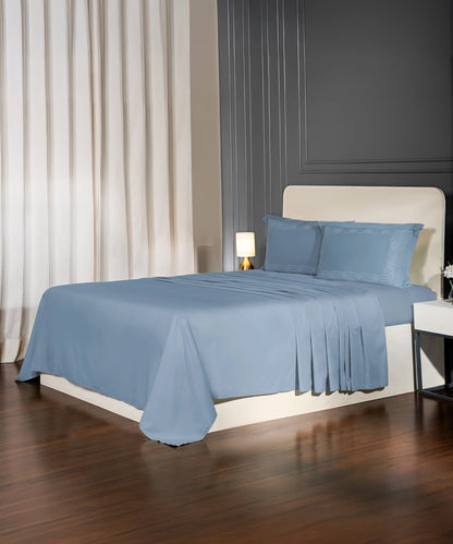 Nectarsoft Luxe Living Solid King Bedsheet ,300 TC ,100% Cotton, Renoir, Blue Shadow