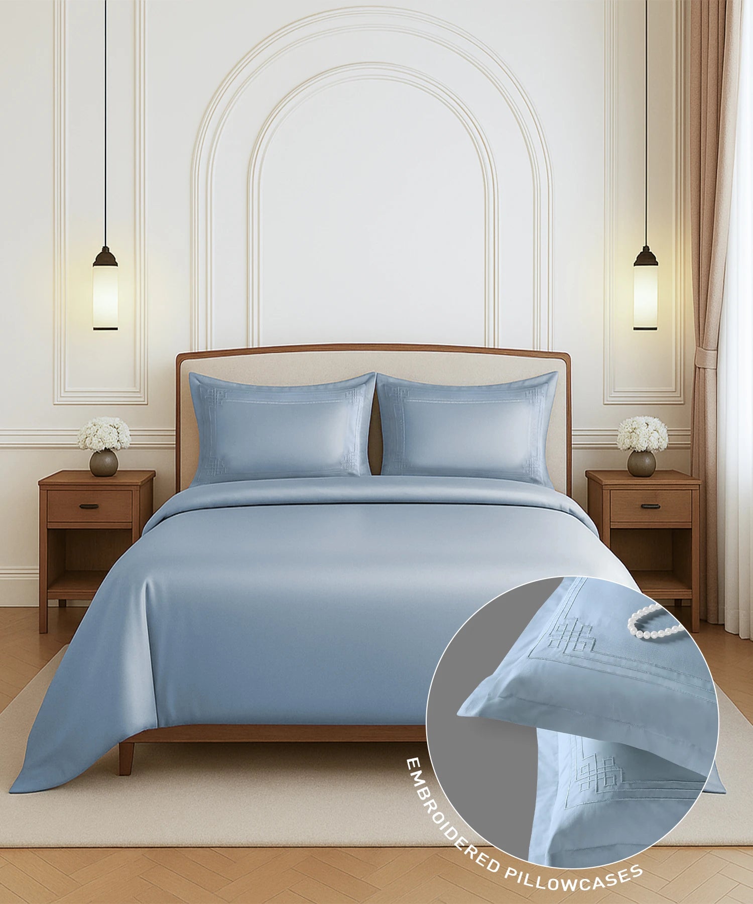 Nectorsoft Luxe Living Solid King Bedsheet Set, Windsor, Blue Shadow|300 TC Cotton| 4 Pillow Cover