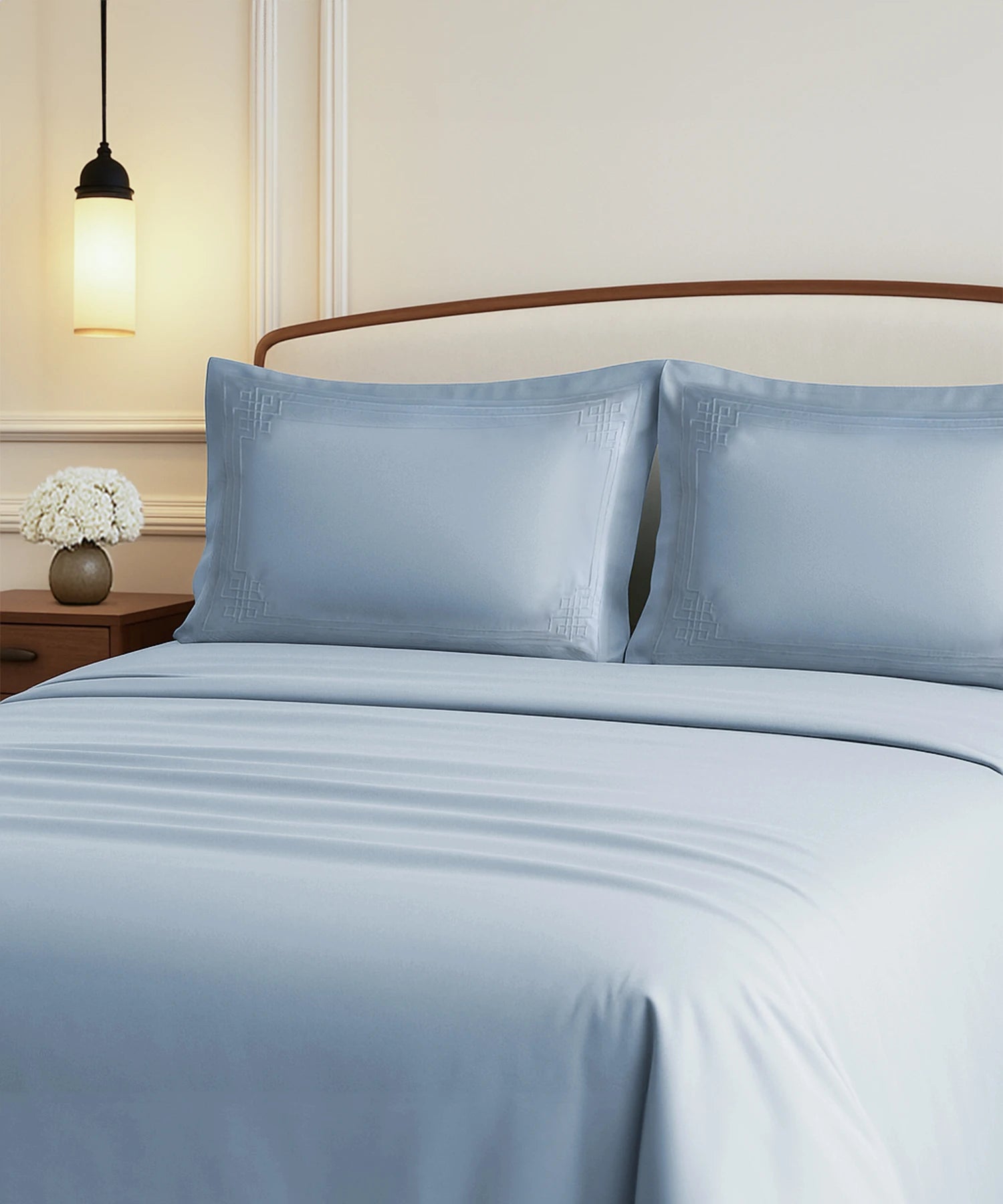 Nectorsoft Luxe Living Solid King Bedsheet Set, Windsor, Blue Shadow|300 TC Cotton| 4 Pillow Cover