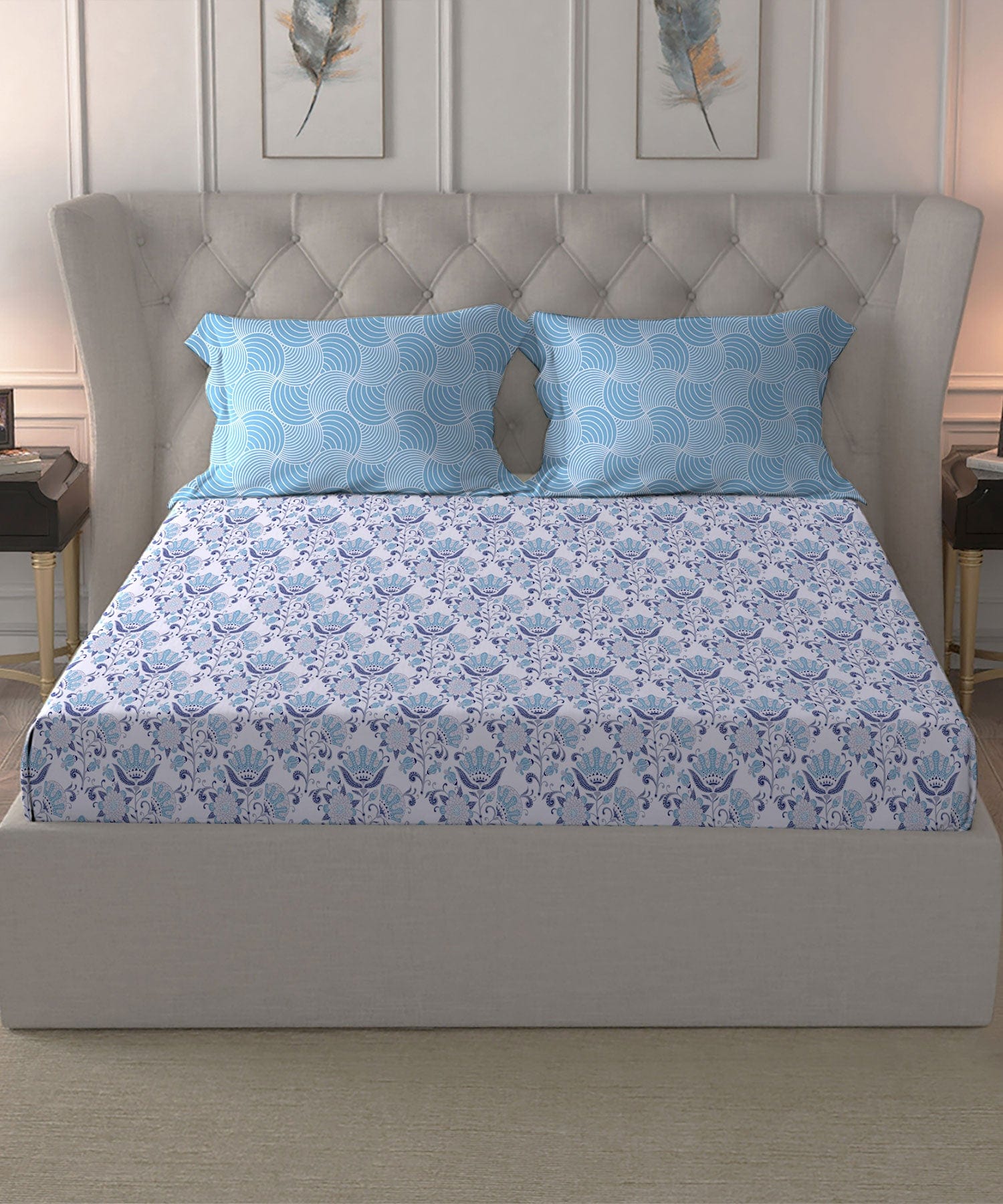 Comfort Living Queen Bedsheet Set,120 TC, 100% Cotton, ASSEMBLAGE BLUE