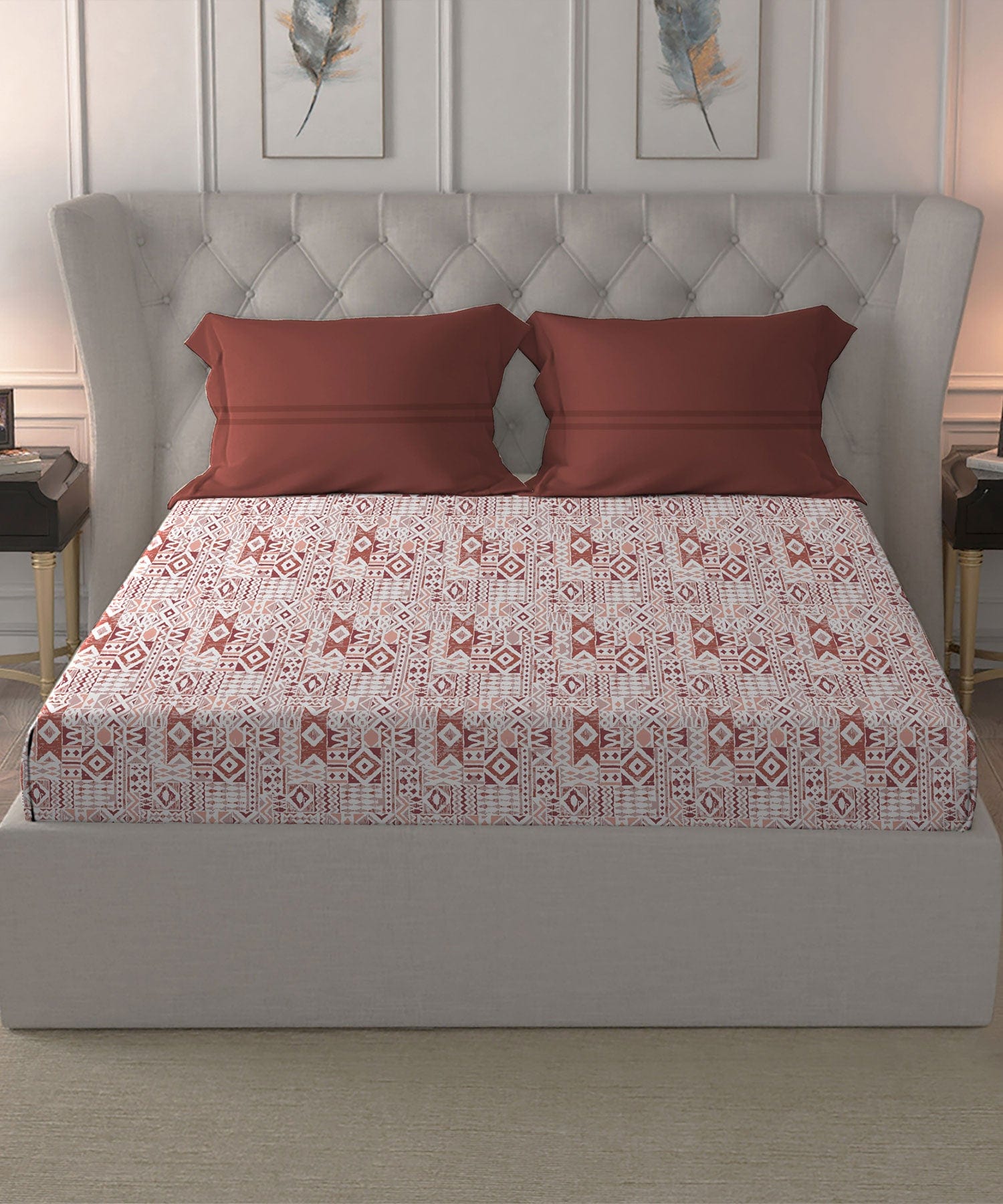 Comfort Living Queen Bedsheet Set,120 TC, 100% Cotton, MORRISH MAROON
