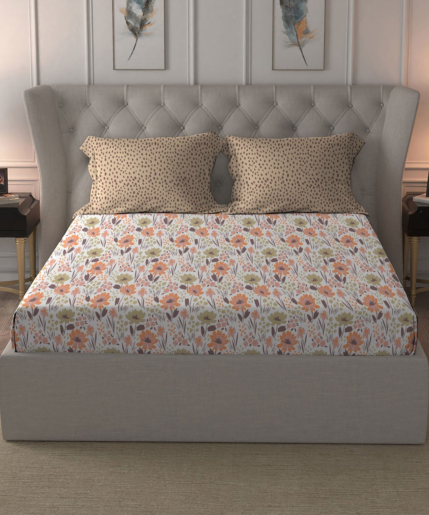Comfort Living Queen Bedsheet Set,120 TC, 100% Cotton, POPPY FIELD PINK