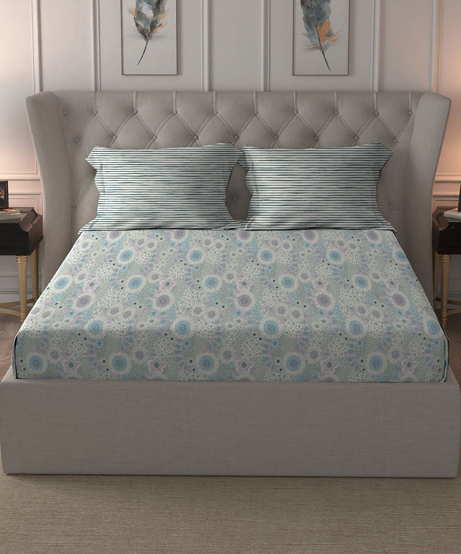 Comfort Living Queen Bedsheet Set,120 TC, 100% Cotton, VINTAGE SUMMER LILAC