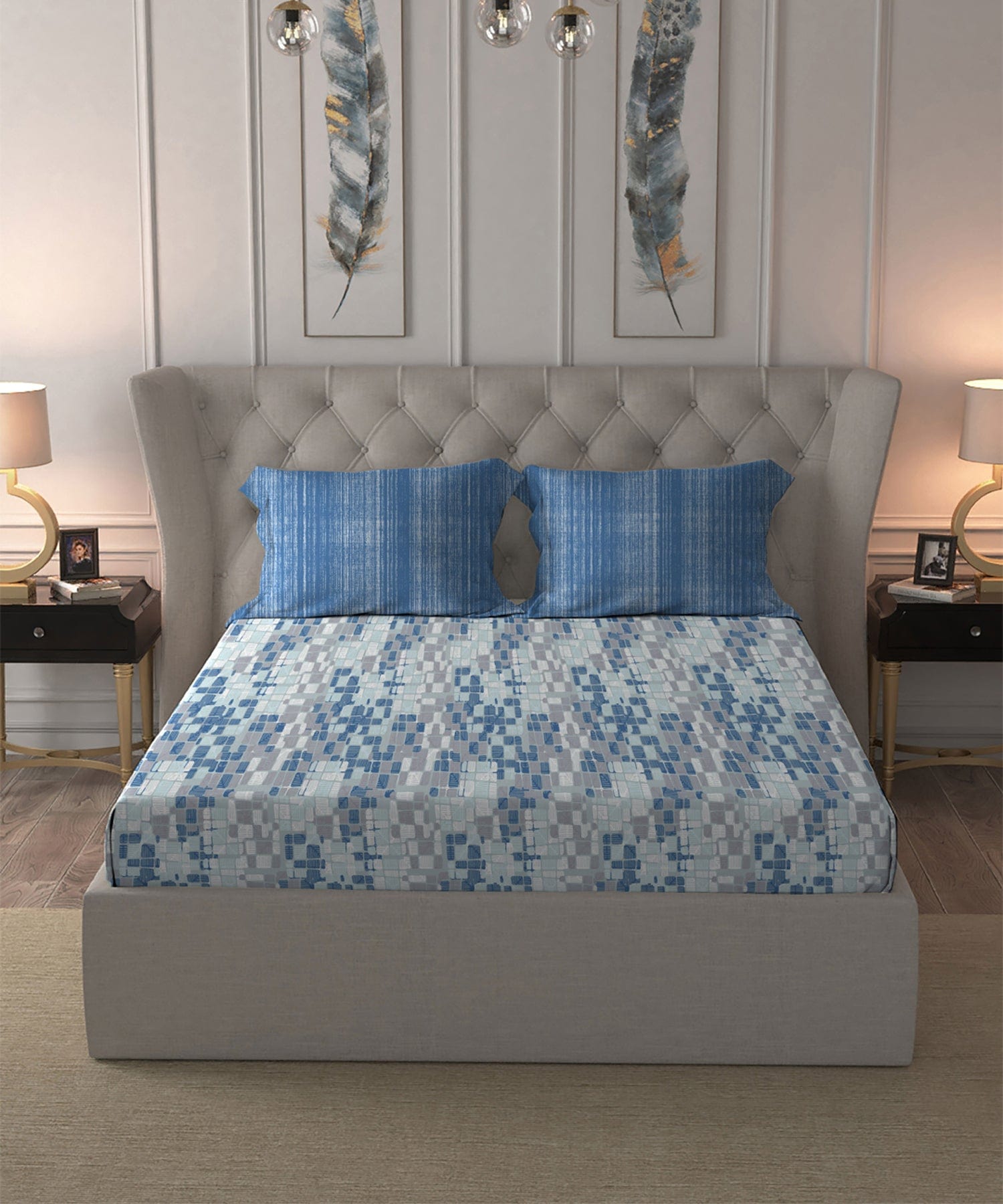 Comfort Living Bedsheet Set 120 TC, 100% Cotton, Jazz Blue