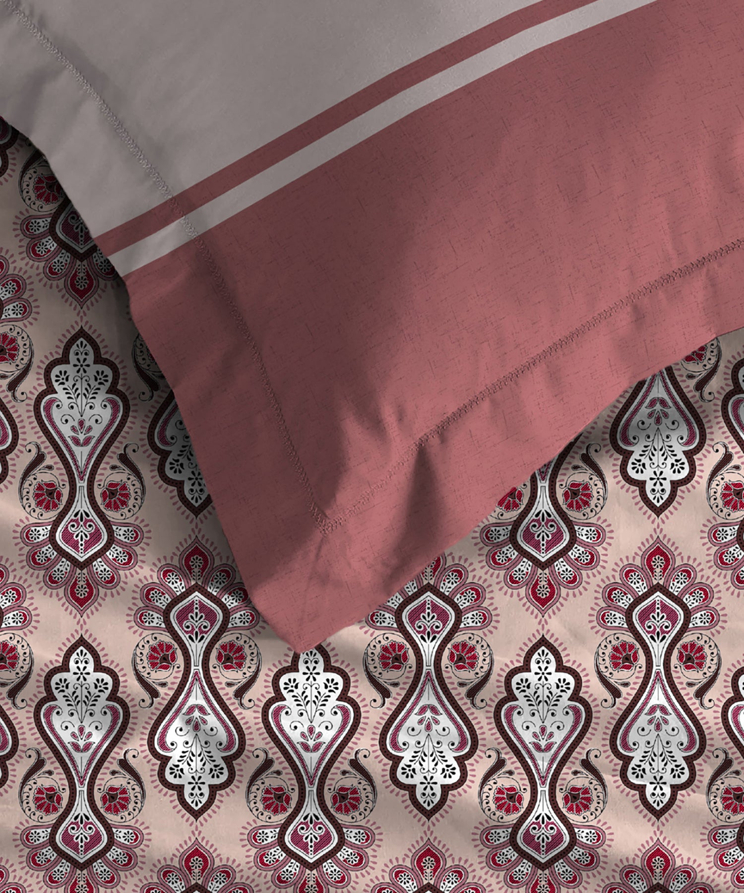 Urban Comfort Queen Bedsheet Set, Delicate Blush|144 TC Cotton|2 Pillow Covers