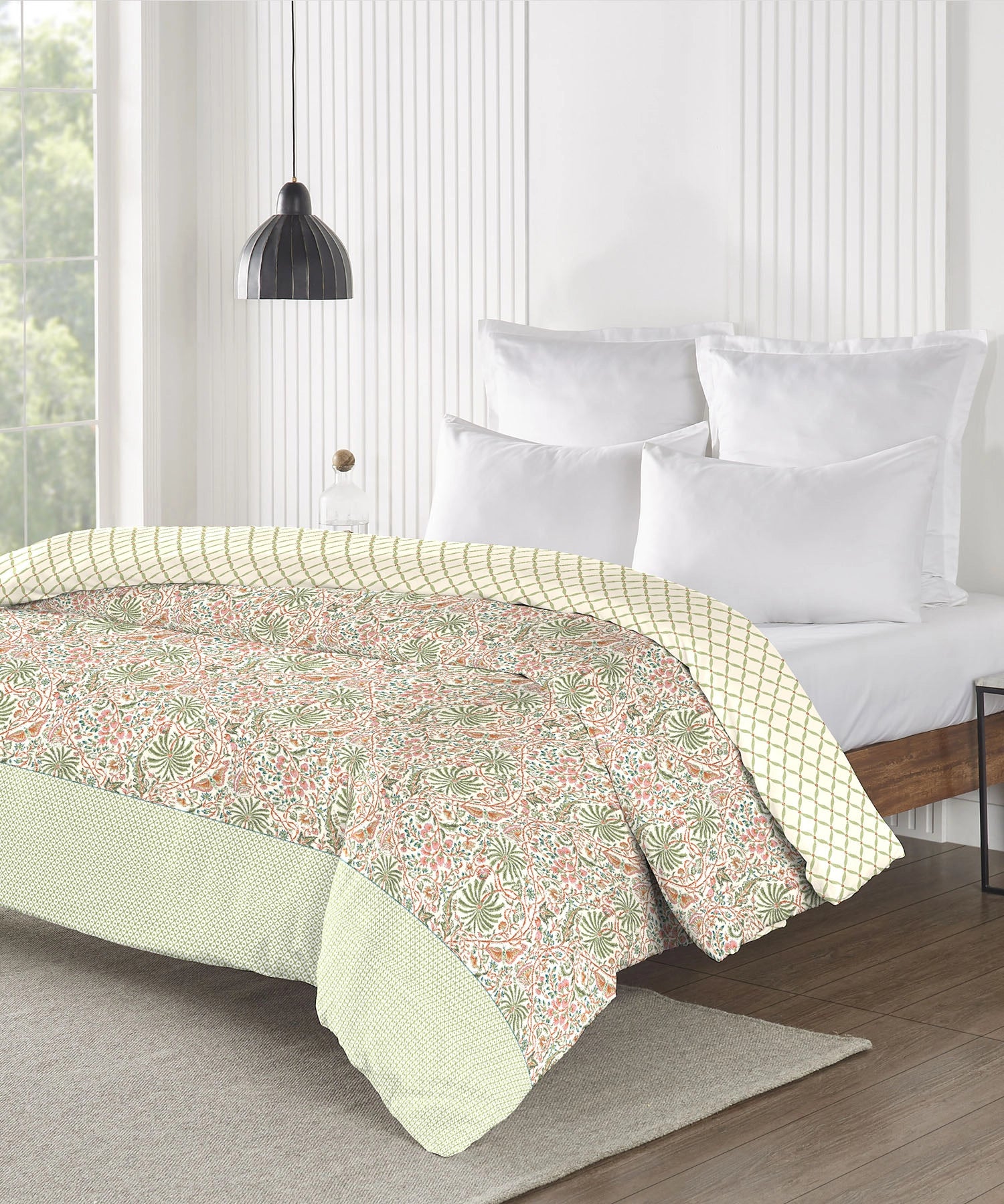 Road To Jaipur Afreen Beige Double Comforter, 210TC, 100% Cotton, Ornamental, Beige