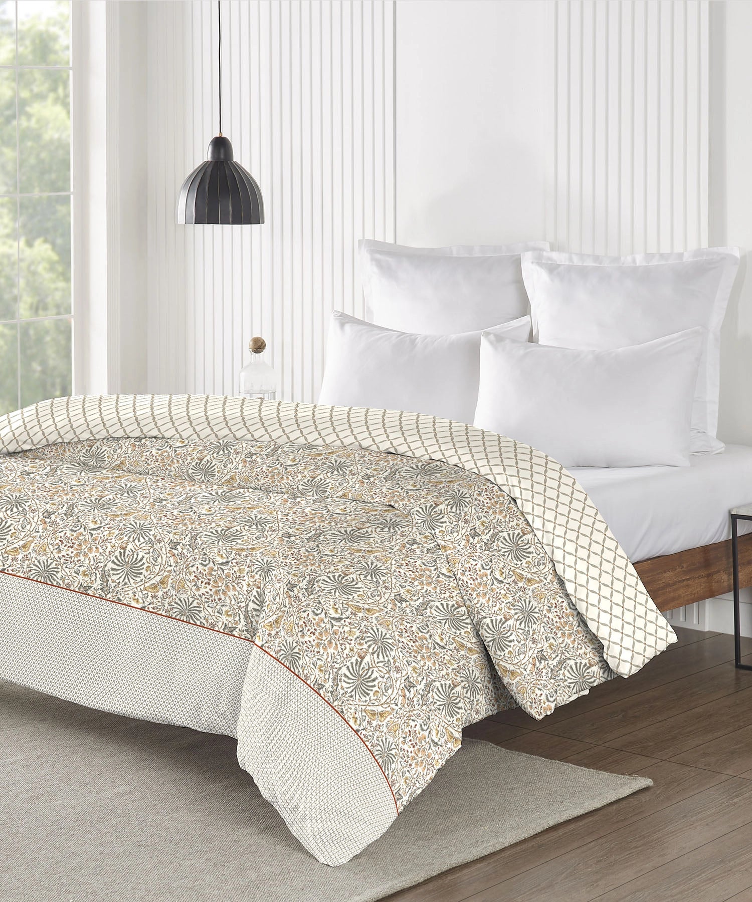 Road To Jaipur Afreen Slate Double AC Comforter, 210TC, 100% Cotton, Ornamental, Grey