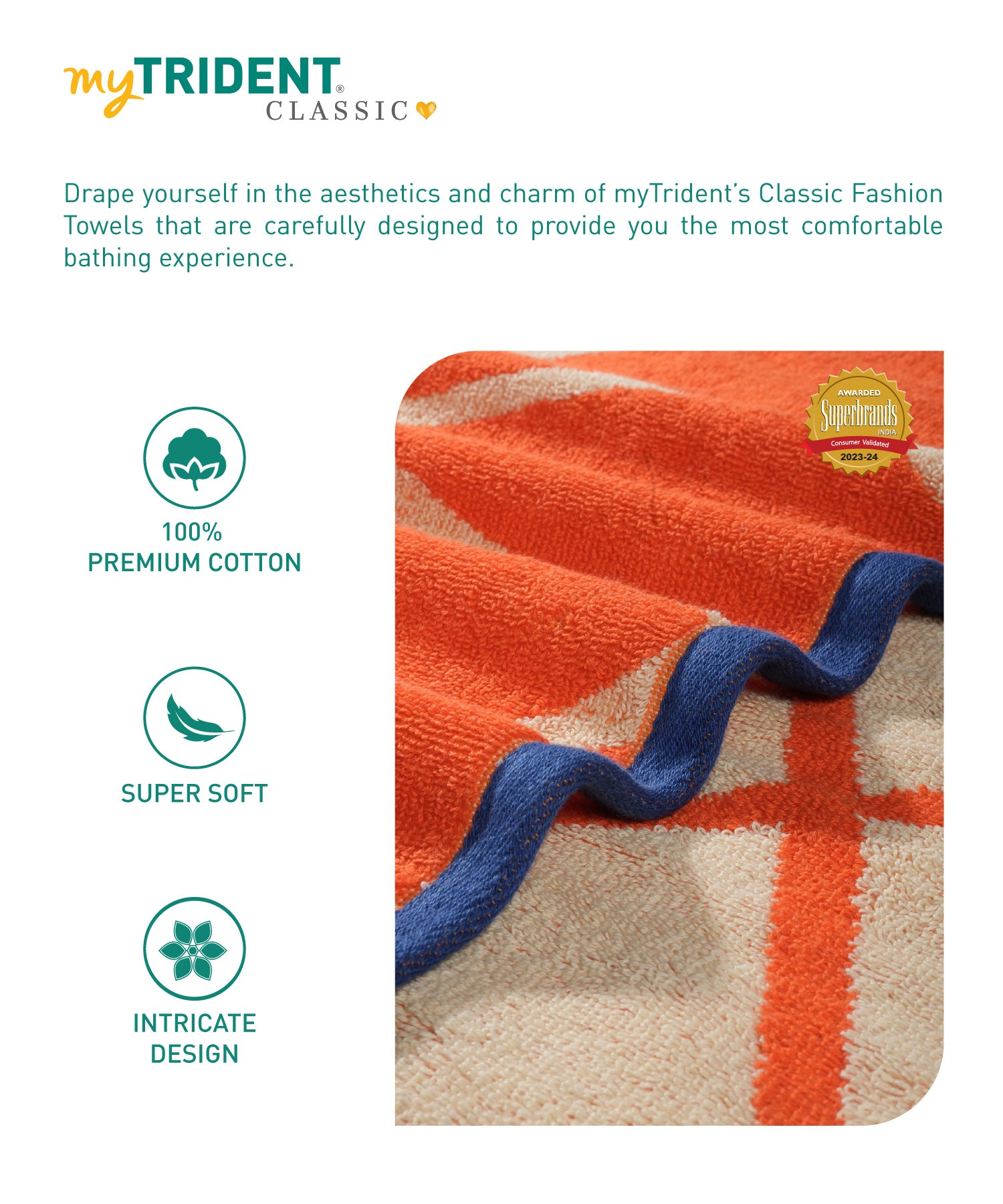 Classic Fashion Graham Bath Towel, 500 Gsm, 100% Cotton, Abstract