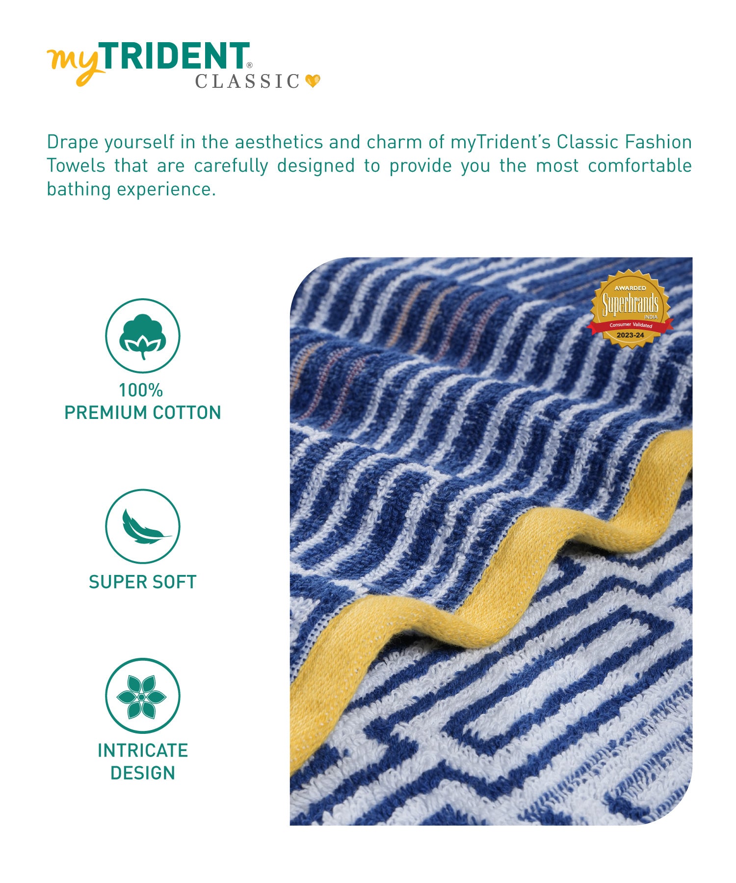 Classic Fashion Willow Bath Towel, 500 Gsm, 100% Cotton, Abstract