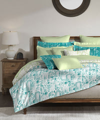 Classic King Bedsheet Set, Coraline Turquoise|200 TC Cotton| 2 Pillow Covers