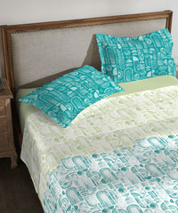 Classic King Bedsheet Set, Coraline Turquoise|200 TC Cotton| 2 Pillow Covers