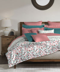 Classic King Bedsheet Set, Florence Teal|200 TC Cotton| 2 Pillow Covers
