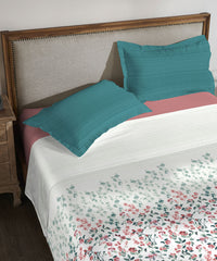 Classic King Bedsheet Set, Florence Teal|200 TC Cotton| 2 Pillow Covers