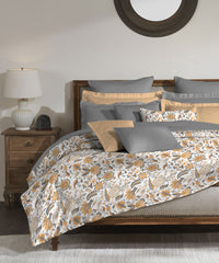 Classic King Bedsheet Set, Fiona Orange|200 TC Cotton| 2 Pillow Covers