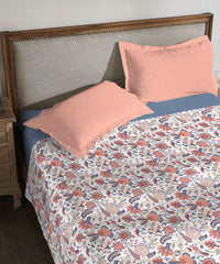 Classic King Bedsheet Set, Fiona Peach|200 TC Cotton| 2 Pillow Covers
