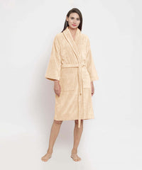 Classic Unisex Medium Bathrobe, Bleached Sand| 300 GSM Cotton| Velvet Touch
