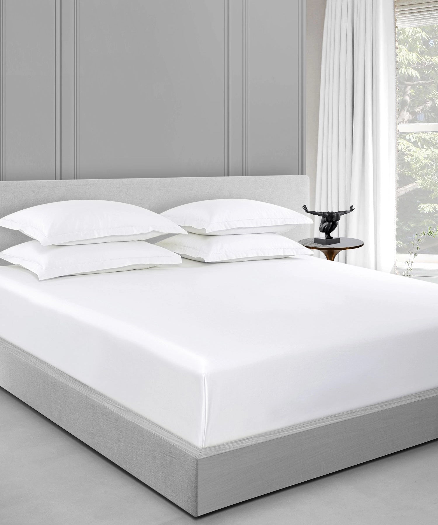 Nectarsoft King Solid Bedsheet Set, White| 600 TC Cotton| 4 Pillow Covers