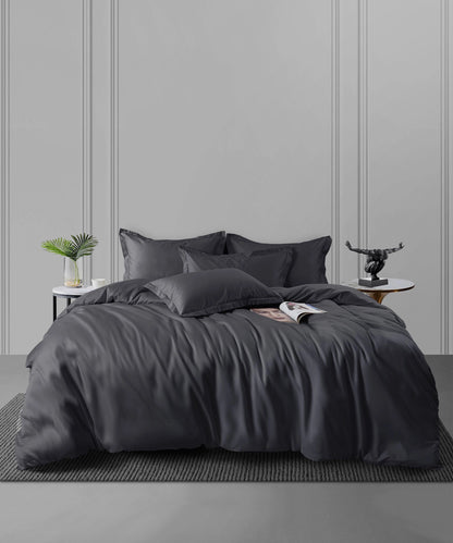 Nectarsoft King Solid Bedsheet Set, Dark Grey| 600 TC Cotton| 4 Pillow Covers