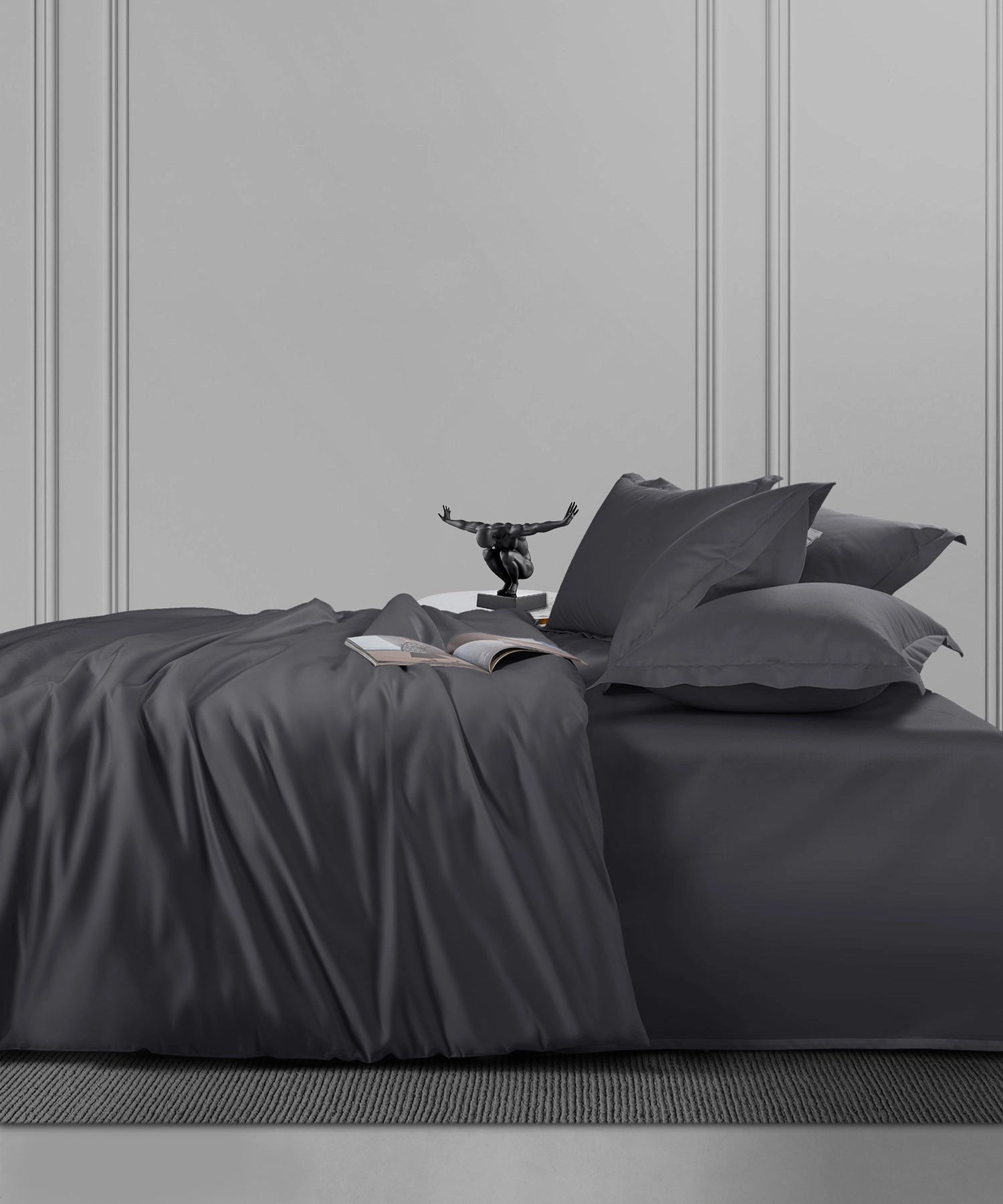Nectarsoft King Solid Bedsheet Set, Dark Grey| 600 TC Cotton| 4 Pillow Covers