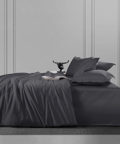 Nectarsoft King Solid Bedsheet Set, Dark Grey| 600 TC Cotton| 4 Pillow Covers