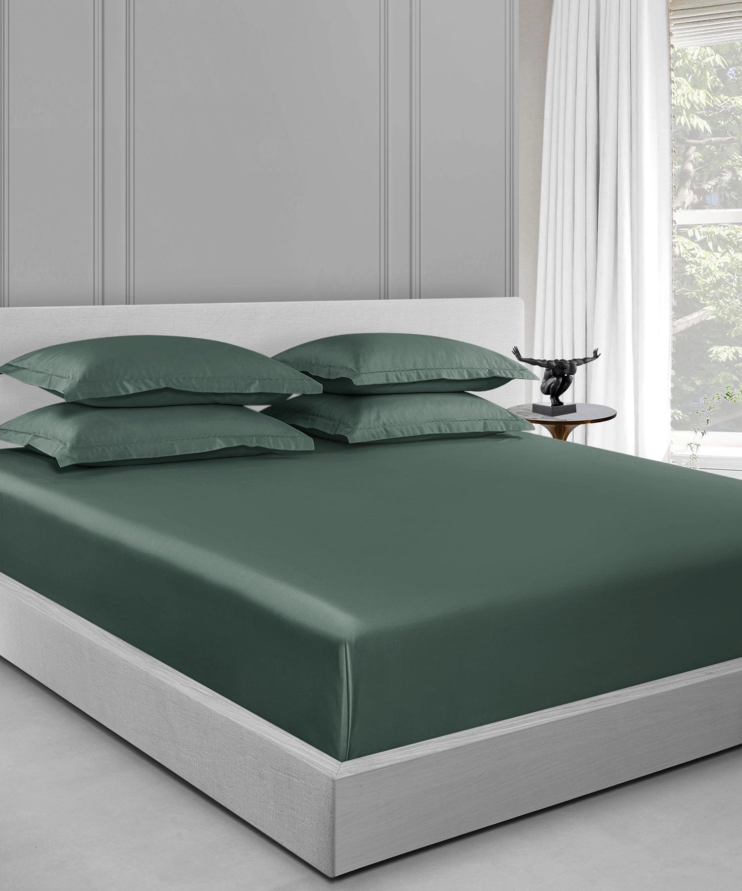 Nectarsoft King Solid Bedsheet Set, Green| 600 TC Cotton| 4 Pillow Covers