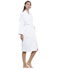 Soft Comfort Unisex Medium Bathrobe, Dream White| 300 GSM Cotton| Sheared Velvet Touch
