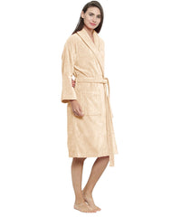 Soft Comfort Unisex Medium Bathrobe, Bleached Sand| 300 GSM Cotton| Sheared Velvet Touch