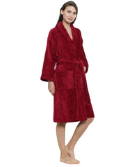 Soft Comfort Unisex Medium Bathrobe, Raspberry Red| 300 GSM Cotton| Sheared Velvet Touch