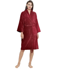 Soft Comfort Unisex Medium Bathrobe, Raspberry Red| 300 GSM Cotton| Sheared Velvet Touch