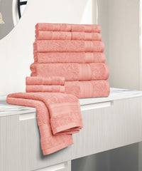 Soft Comfort 12Pc Towel Set, Coral Haze|509 GSM Cotton|Air Rich Technology