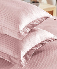Classic Stripe Solid King Bedsheet Set, Pale Mauve|210 TC Cotton| 2 Pillow Covers