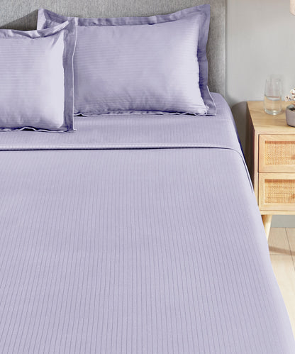 Classic Stripe Solid Dyed King Bedsheet , 210TC, Amethyst