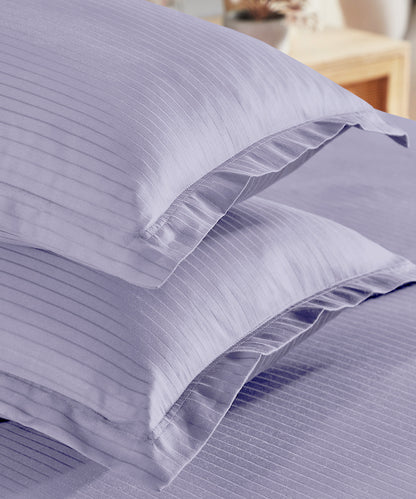 Classic Stripe Solid Dyed King Bedsheet , 210TC, Amethyst