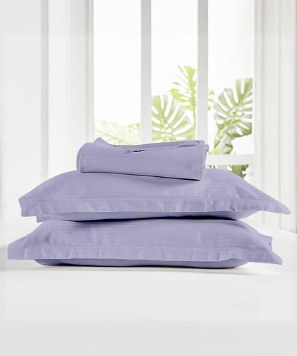 Classic Stripe Solid Dyed King Bedsheet , 210TC, Amethyst