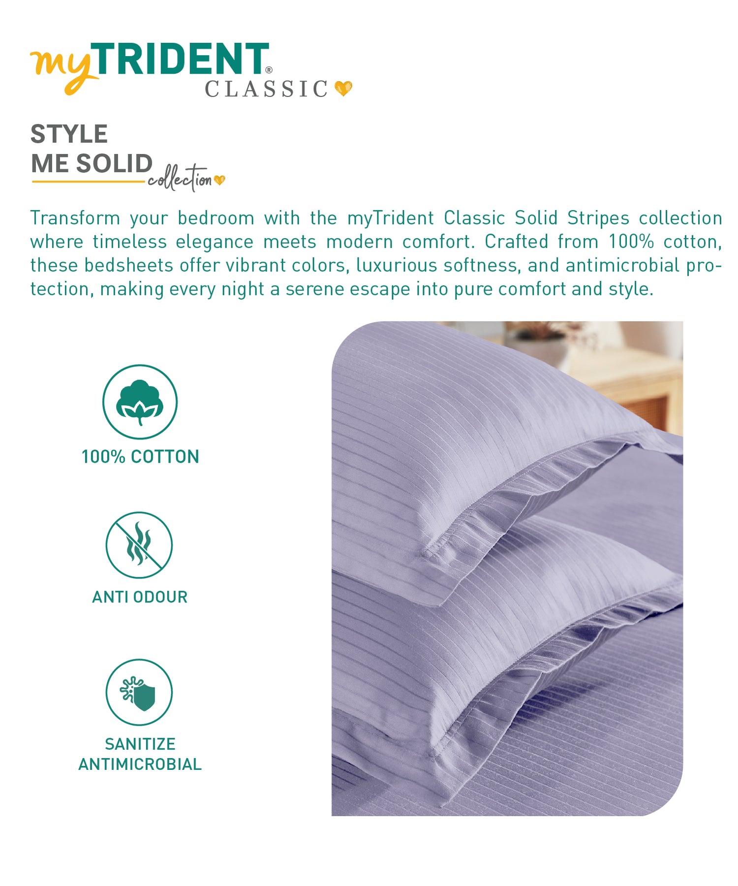 Classic Stripe Solid Dyed King Bedsheet , 210TC, Amethyst