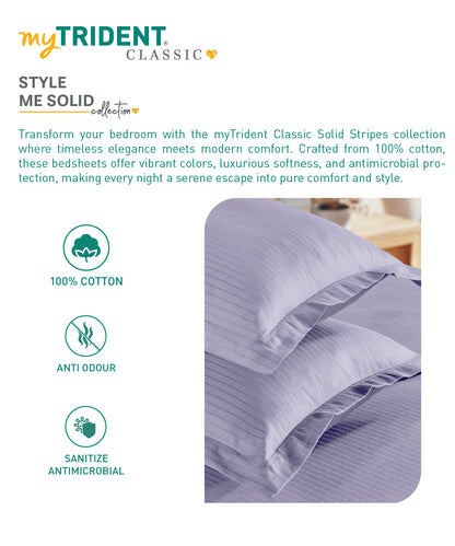 Classic Stripe Solid Dyed King Bedsheet , 210TC, Amethyst