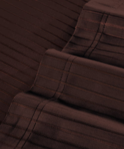 Classic Stripe Solid King Bedsheet Set, Brown Syrup|210 TC Cotton| 2 Pillow Covers
