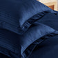 Classic Stripe Solid King Bedsheet Set, Iron Blue|210 TC Cotton| 2 Pillow Covers