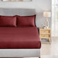 Classic Stripe Solid King Bedsheet Set, Ruby Maroon|210 TC Cotton| 2 Pillow Covers