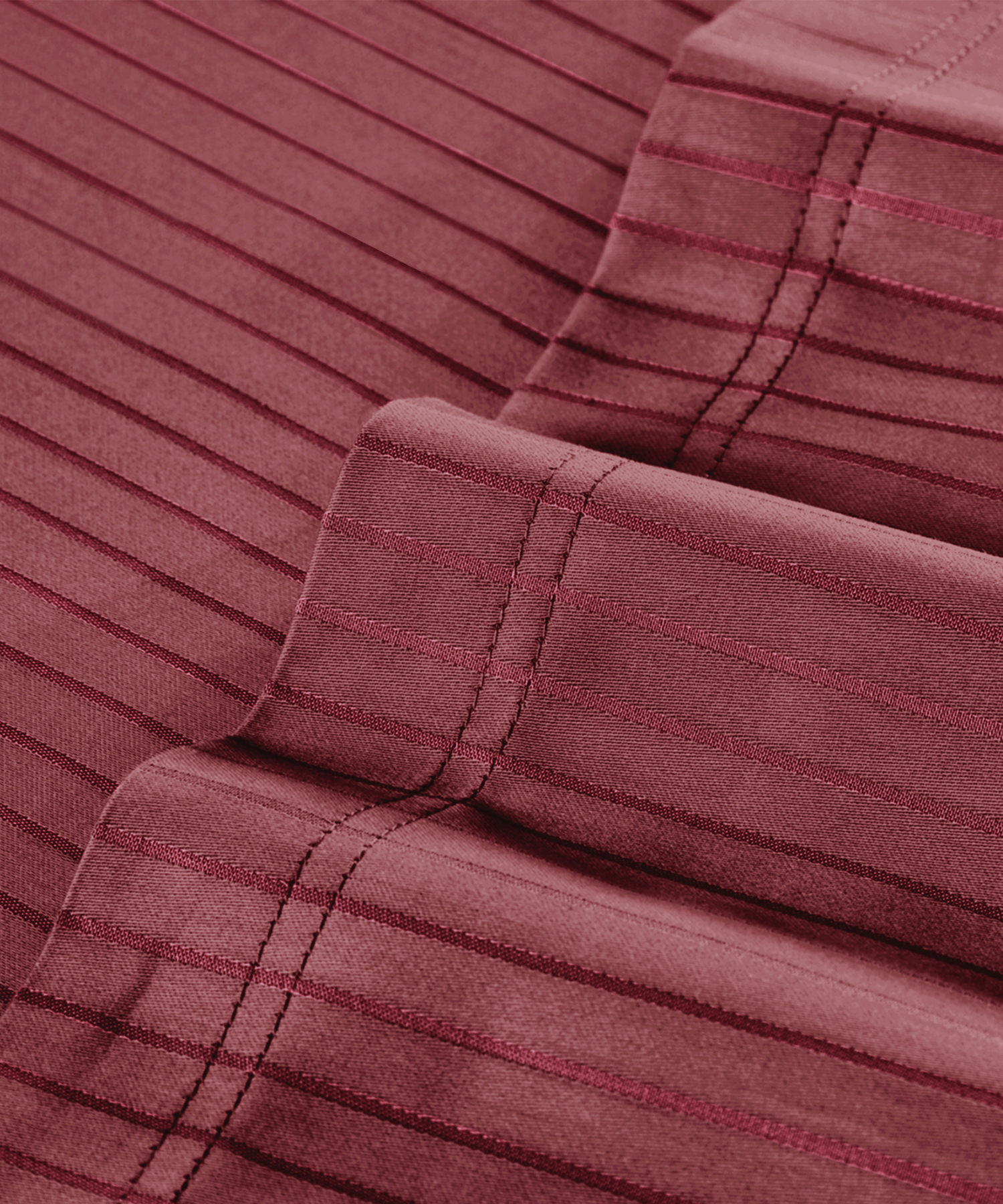 Classic Stripe Solid King Bedsheet Set, Ruby Maroon|210 TC Cotton| 2 Pillow Covers