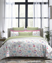 Indulgence Painterly Pattern King Bedsheet Set, Aviva|300TC Cotton| 4 Pillow Covers